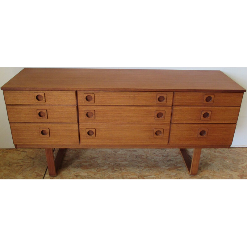 Long chest of 9 drawers in teak by Shreiber