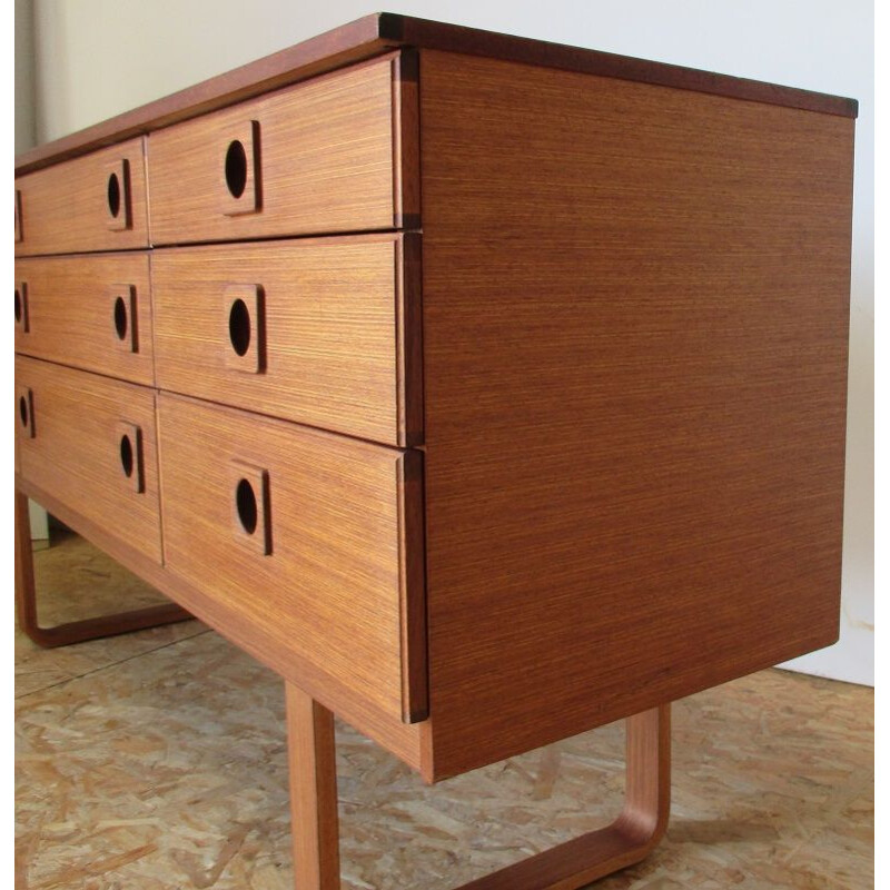 Long chest of 9 drawers in teak by Shreiber