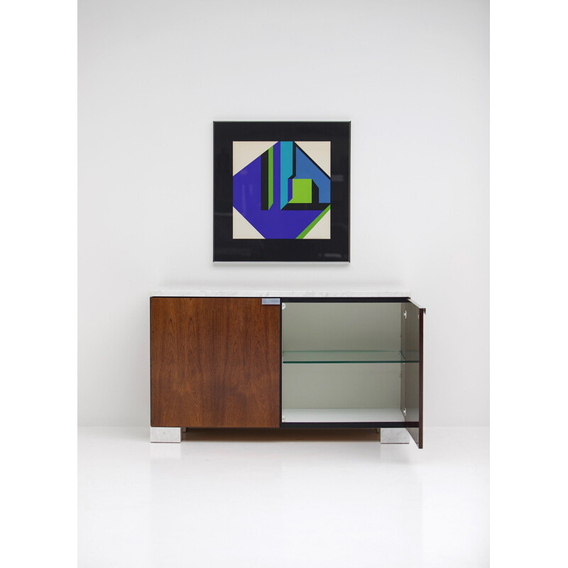 Vintage cabinet in walnut and marble by Alfred Hendrickx