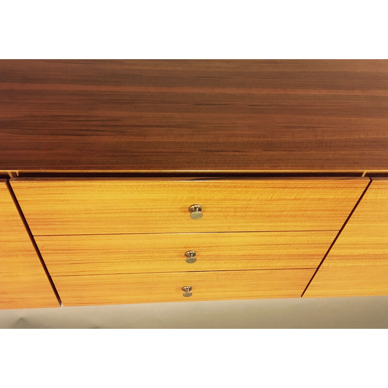 Vintage hanging sideboard in walnut and brass