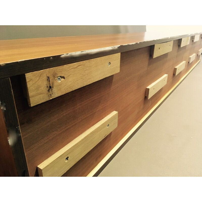 Vintage hanging sideboard in walnut and brass