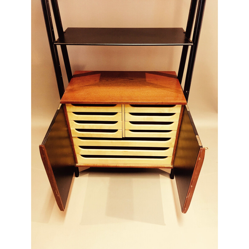 Scandinavian modular bookcase in teak and brass