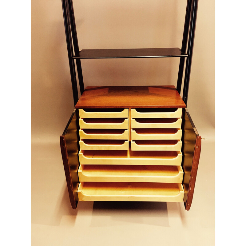 Scandinavian modular bookcase in teak and brass