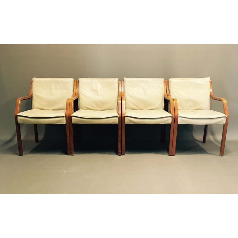 Set of 4 Antimott leather armchairs by Walter Knoll