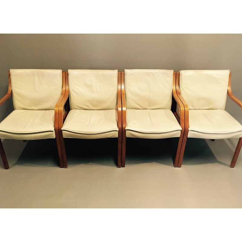 Set of 4 Antimott leather armchairs by Walter Knoll