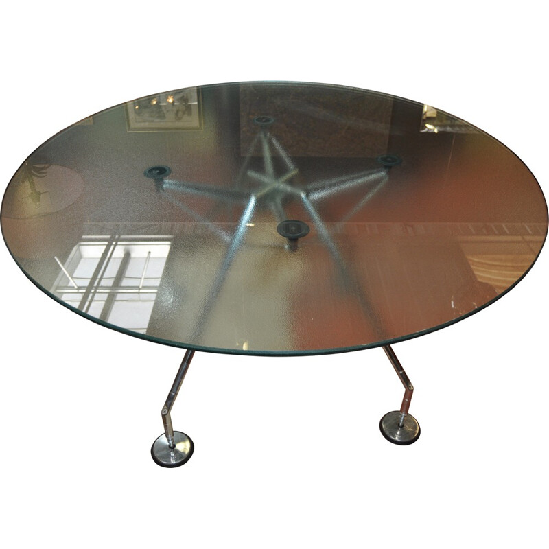 TECNO chromed steel and glass dining table, Norman FOSTER - 1980s