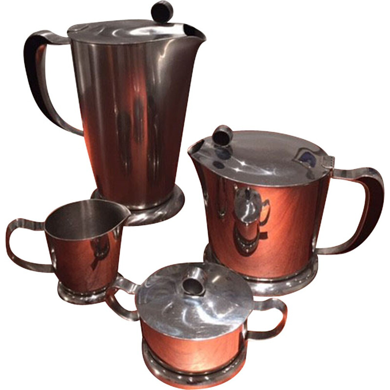 Vintage stainless steel and bakelite tea and coffee set for Gense, 1950