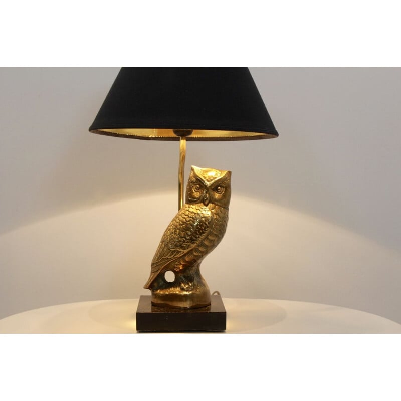 Vintage table lamp Owl sculpture in Brass by Deknudt, Belgium 1970s