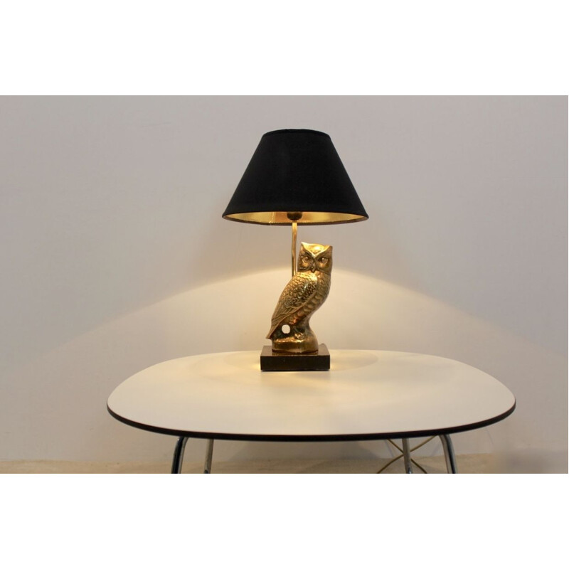 Lampe de table vintage sculpture hibou en laiton par Deknudt, Belgique années 1970