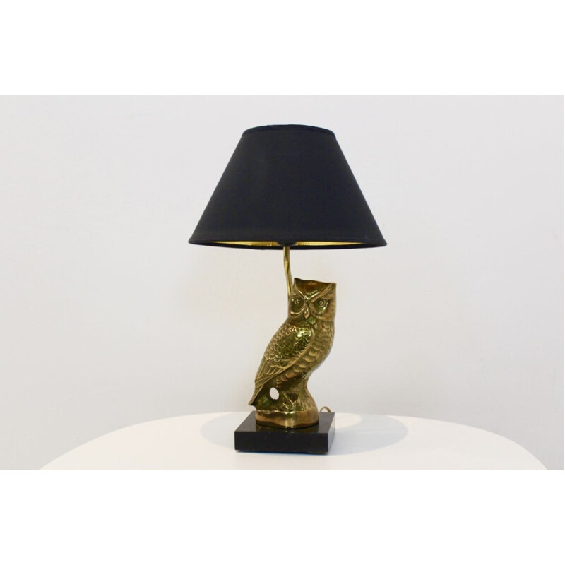 Vintage table lamp Owl sculpture in Brass by Deknudt, Belgium 1970s