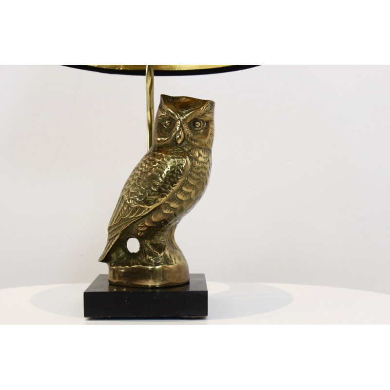 Lampe de table vintage sculpture hibou en laiton par Deknudt, Belgique années 1970