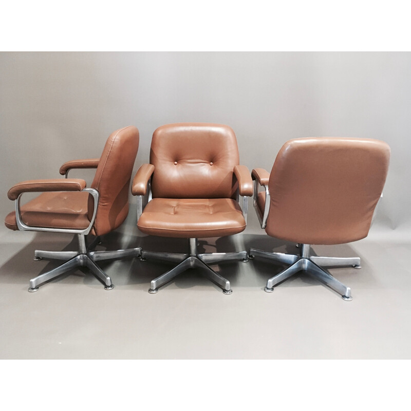 Set of 5 vintage armchairs and table in leather 1960