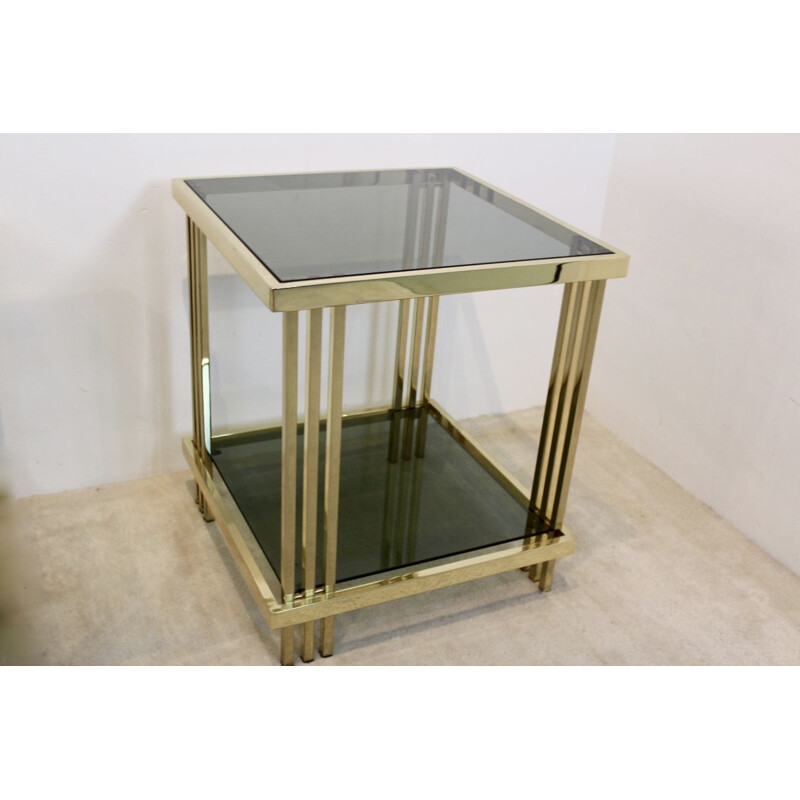 Pair of vintage side tables Graphical Brass and Glass France 1970s
