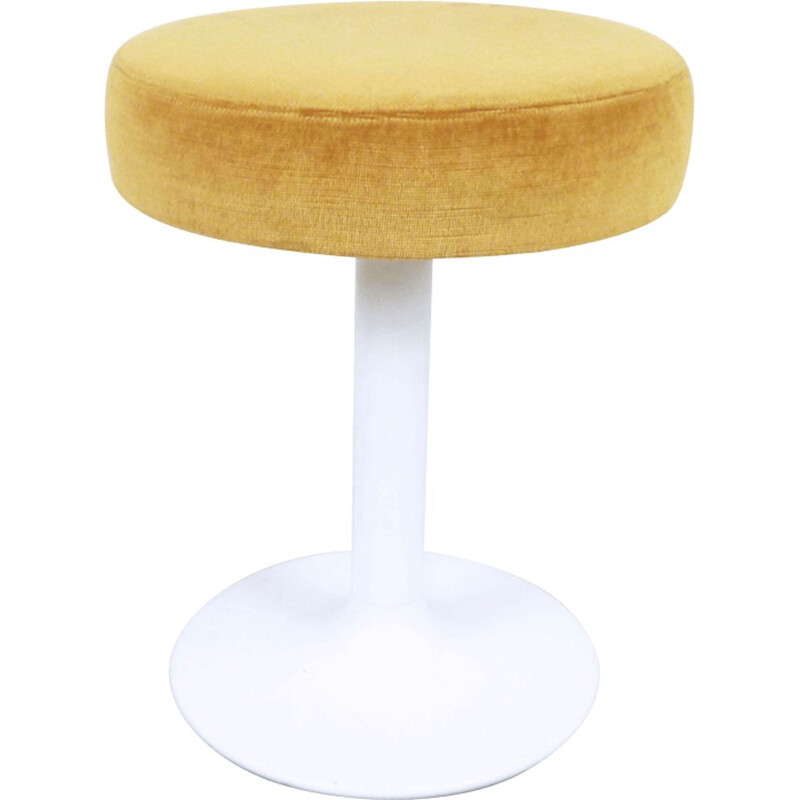 Vintage white stool with yellow velvet seat