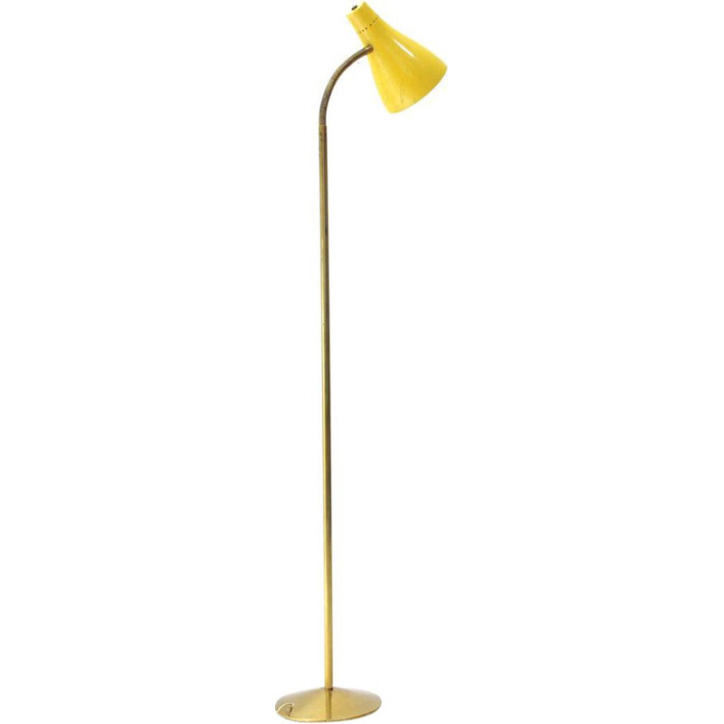 Vintage floor lamp in brass and yellow shade 1950s