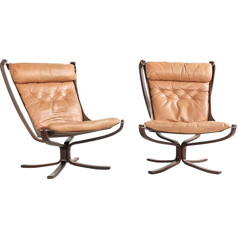 Set of 2 vintage high back Falcon armchairs by Sigurd Resell 1970s