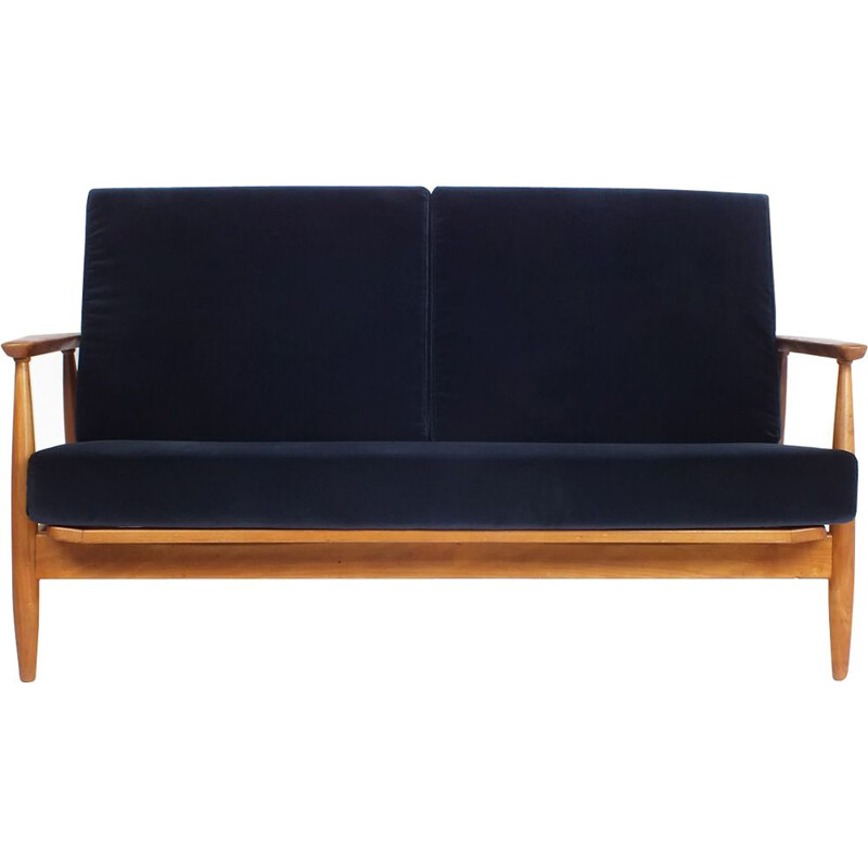 Vintage 2-seater sofa dark blue velvet 1960s