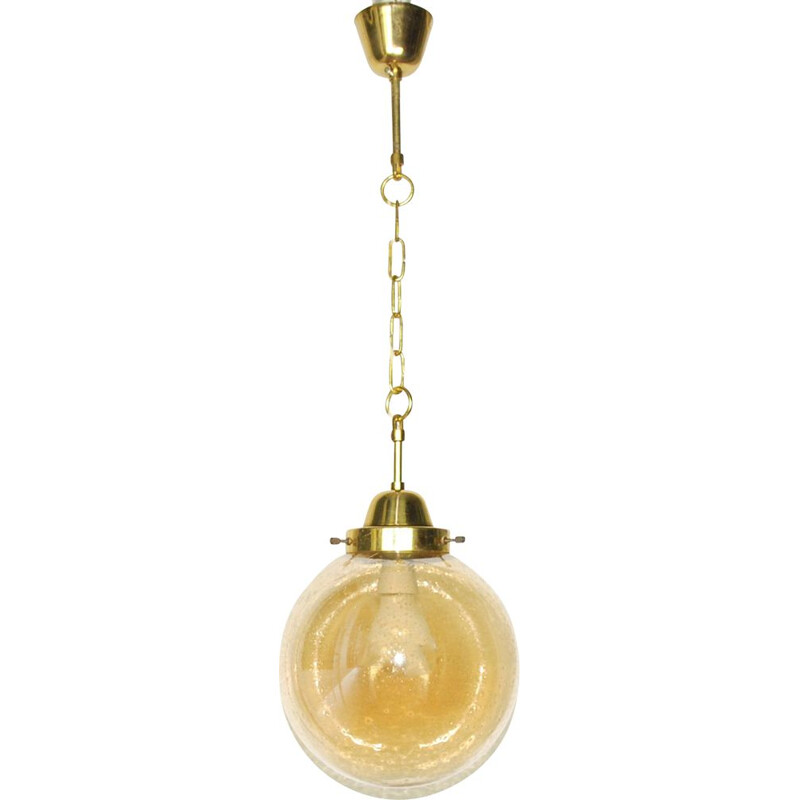 Vintage German pendant lamp in brass and glass