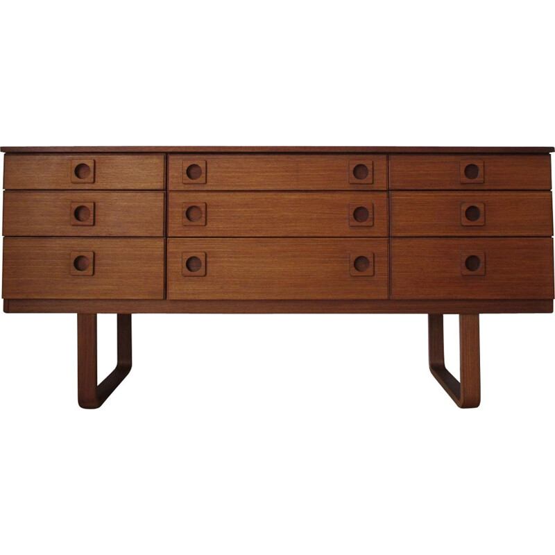 Long chest of 9 drawers in teak by Shreiber