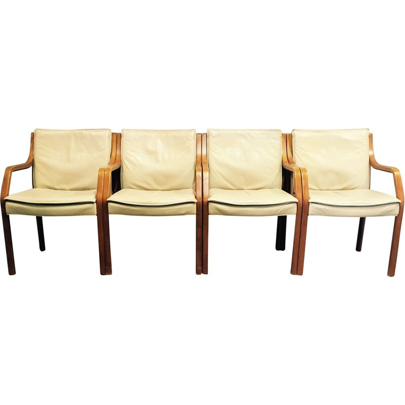 Set of 4 Antimott leather armchairs by Walter Knoll