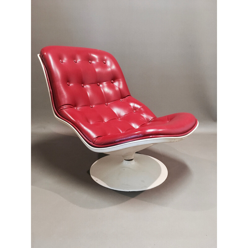 Fauteuil vintage pivotant et bascule cuir Georges-Charles Van Rijck pour Beaufort 1971