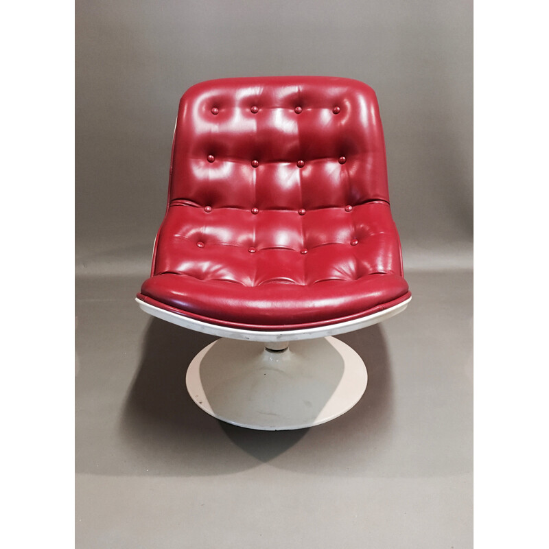 Vintage armchair swivel in leather Georges-Charles Van Rijck for Beaufort 1971