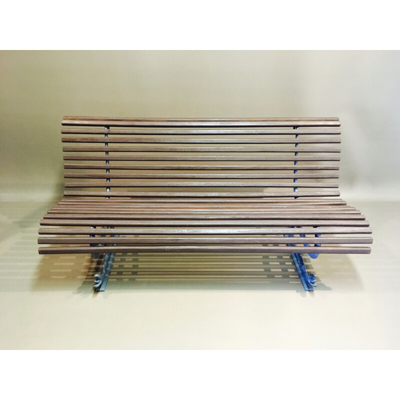 Vintage outdoor bench in wood and metal 