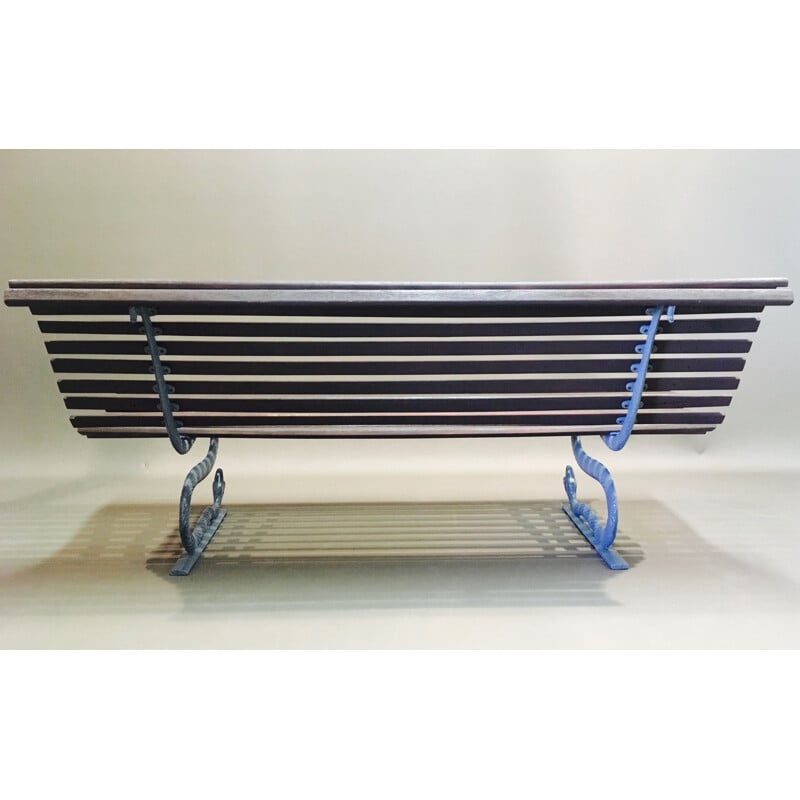 Vintage outdoor bench in wood and metal 