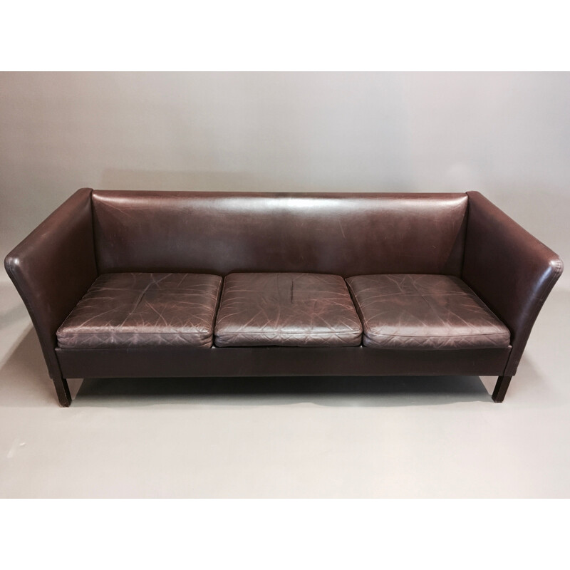 Vintage 3-seater sofa brown leather Scandinavian 1960s