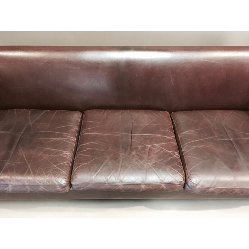 Vintage 3-seater sofa brown leather Scandinavian 1960s