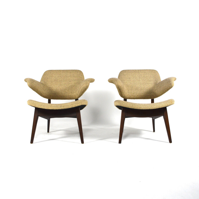 Paire de fauteuils en teck et tissu Wébé, Louis VAN TEEFFELEN - 1960