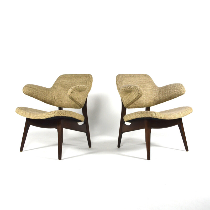 Paire de fauteuils en teck et tissu Wébé, Louis VAN TEEFFELEN - 1960