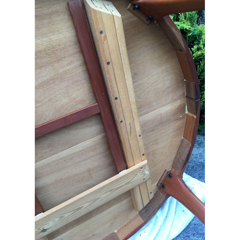 Vintage table round teak and rosewood Kofod Larsen Scandinavian 1970s