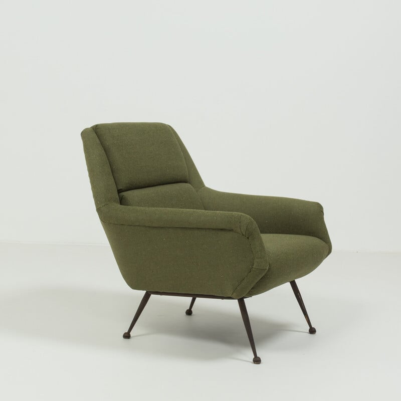 Vintage armchair in green wool by Gio Ponti for Minotti 1960s