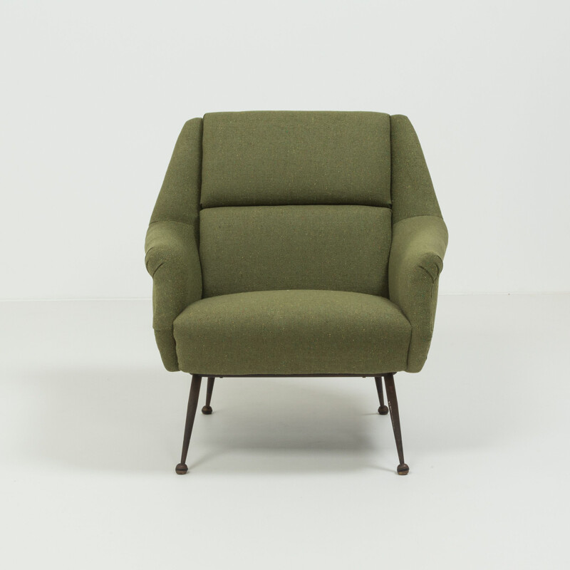 Vintage armchair in green wool by Gio Ponti for Minotti 1960s