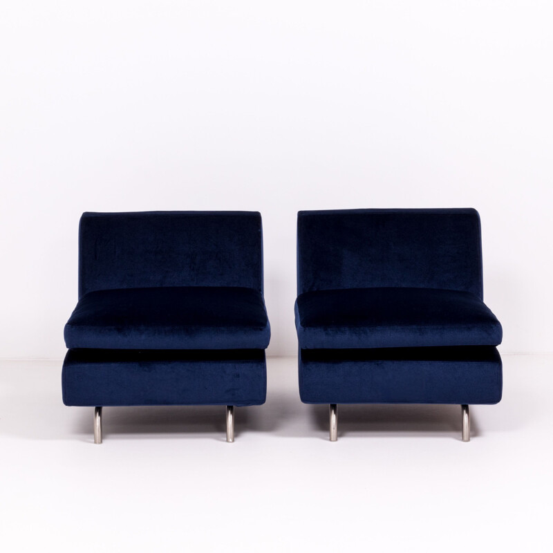 Set of 2 vintage blue velvet Debuffet armchairs by Rodolfo Dordoni for Minotti