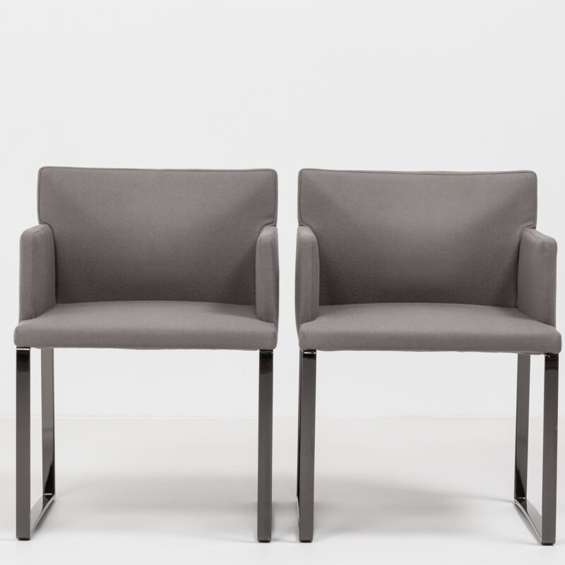 Set of 2 vintage Flynt grey wool armchairs by Rodolfo Dordoni for Minotti