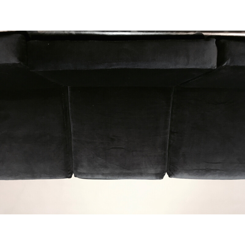 Vintage 3 seater sofa in leather and black velvet 1950