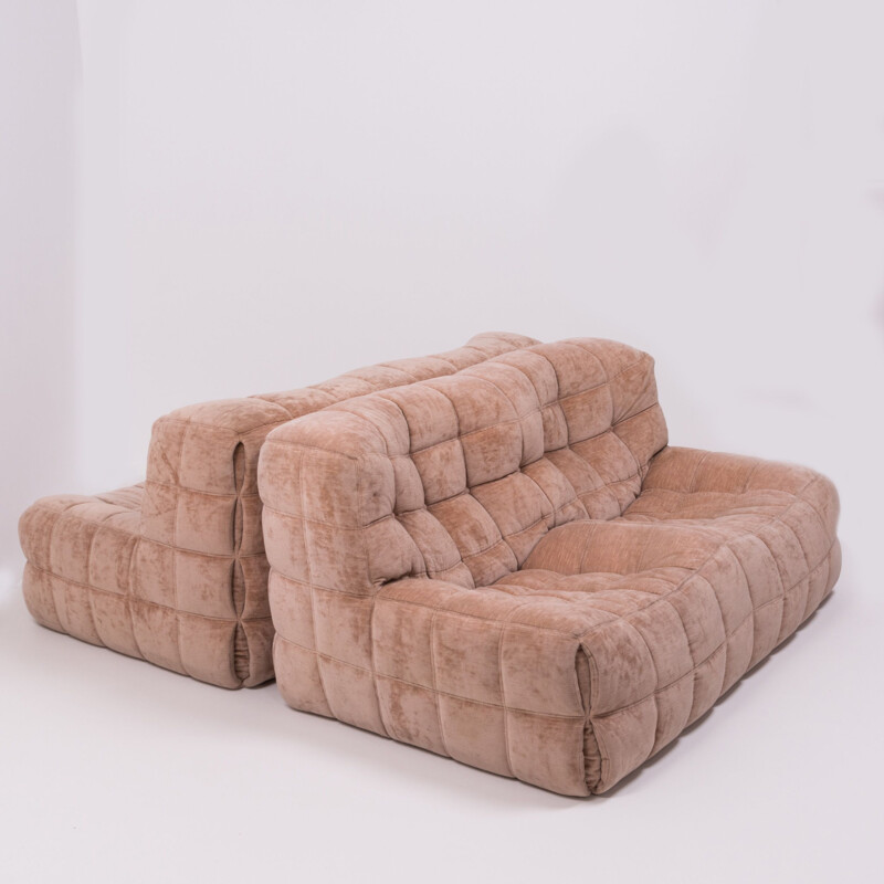 Set of 2 vintage 2 seater Kashima sofa in velvet by Michel Ducaroy for Ligne Roset