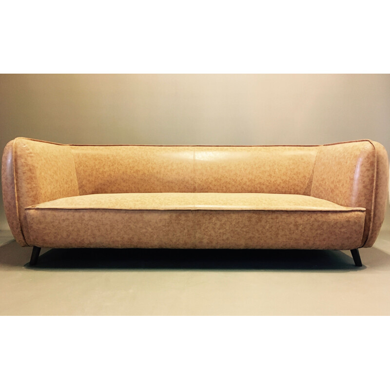 Vintage 4 seater sofa in Brown spotted leatherette