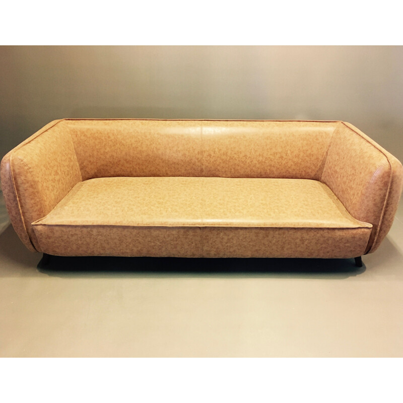 Vintage 4 seater sofa in Brown spotted leatherette