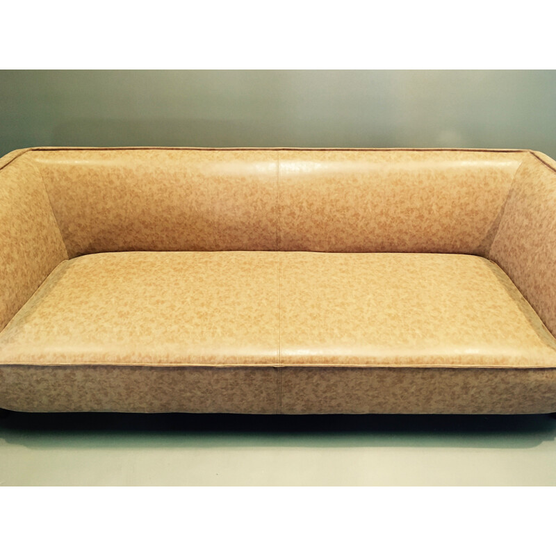 Vintage 4 seater sofa in Brown spotted leatherette