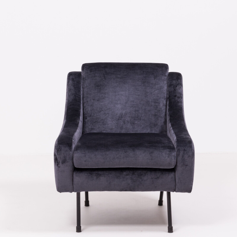 Fauteuil vintage en velours bleu foncé 1950