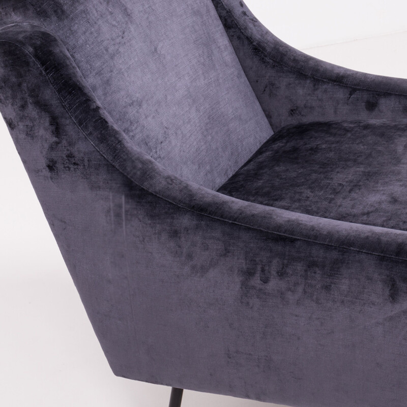 Fauteuil vintage en velours bleu foncé 1950