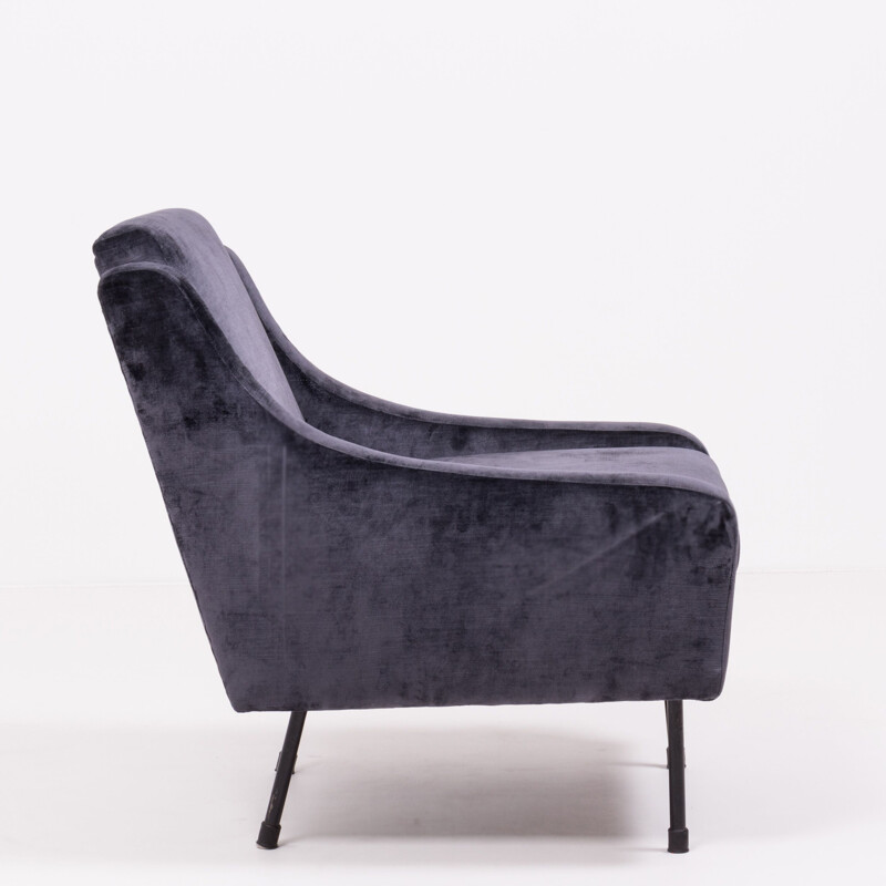 Vintage dark blue velvet armchair 1950