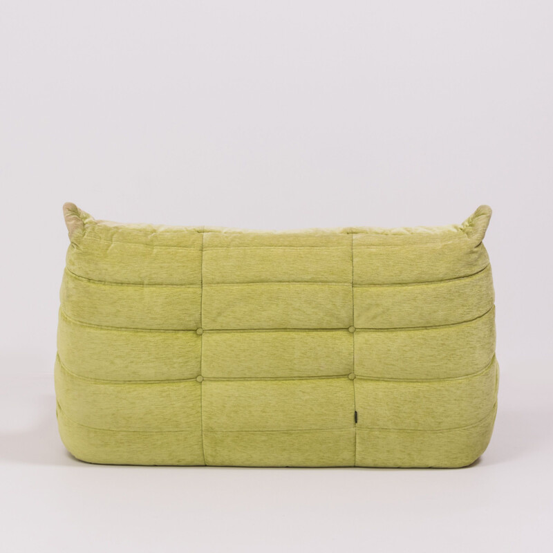 Set of 2 ogo lime green fabric modular sofa by Michel Ducaroy for Ligne Roset