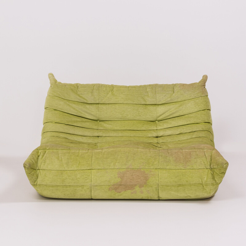 Set of 2 ogo lime green fabric modular sofa by Michel Ducaroy for Ligne Roset