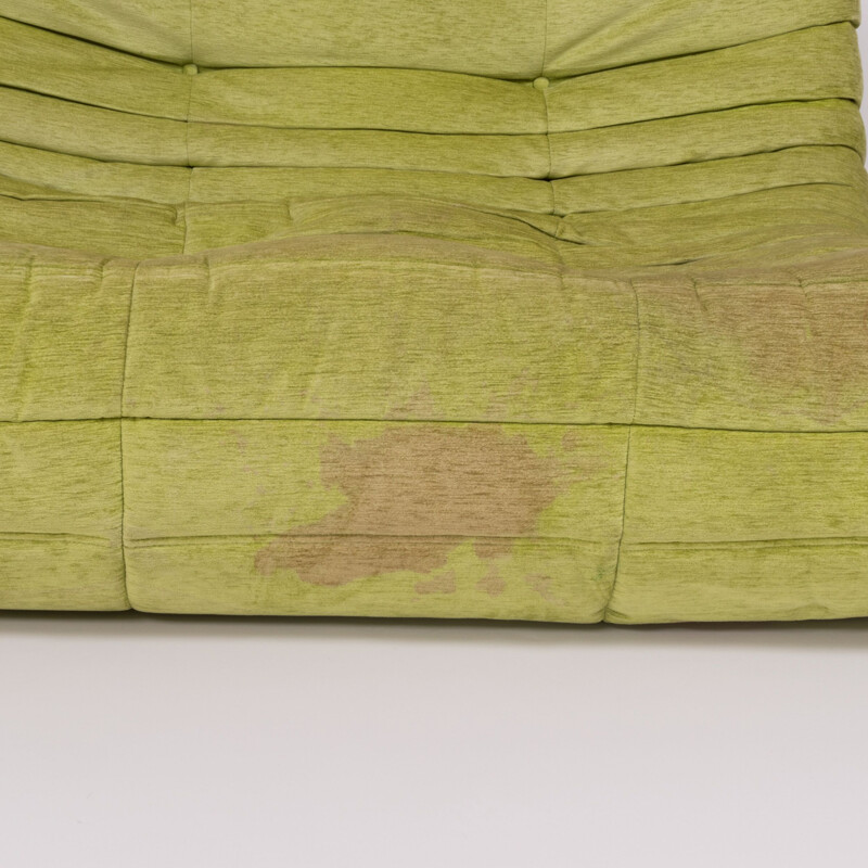 Set of 2 ogo lime green fabric modular sofa by Michel Ducaroy for Ligne Roset