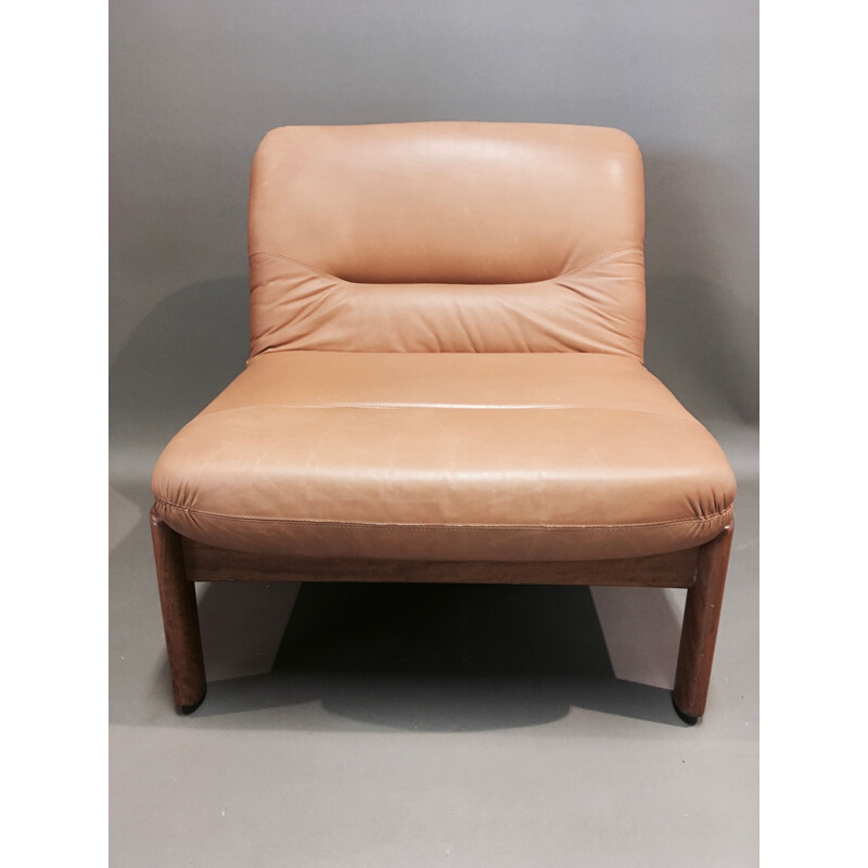 Ensemble de 6 fauteuils modulables en teck et cuir 1960