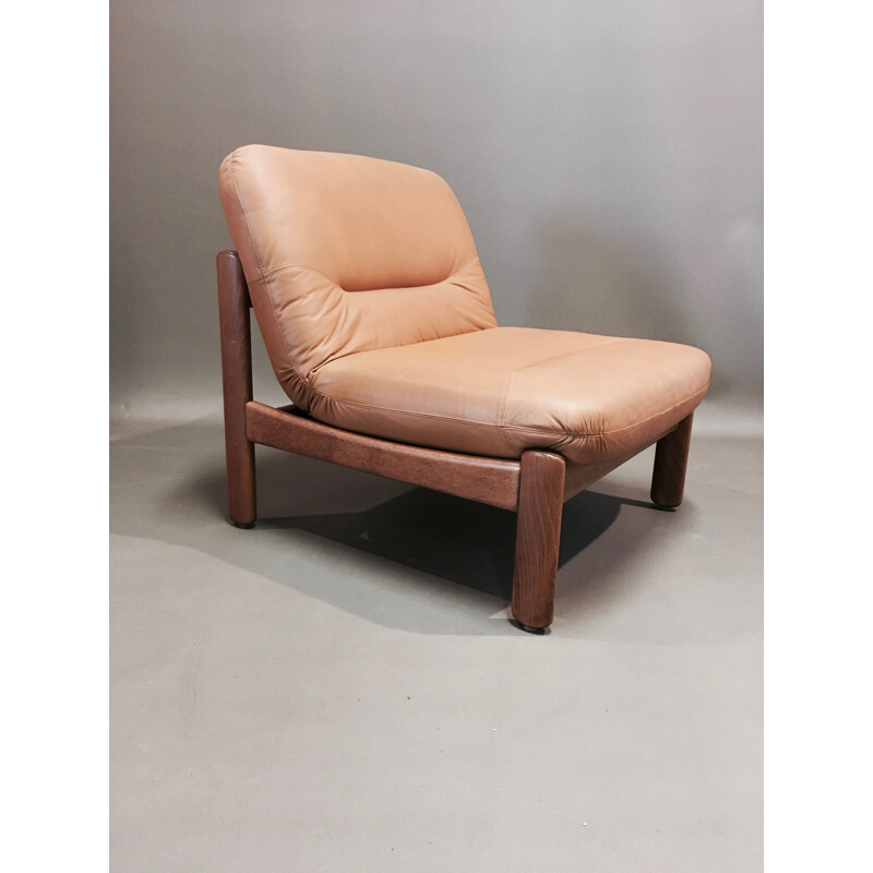 Ensemble de 6 fauteuils modulables en teck et cuir 1960